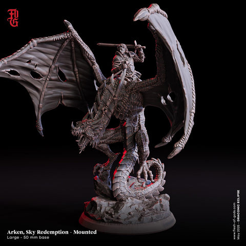 Arken / Dragon Rider / Mounted / Human / Warrior / Knight /  Pathfinder / DnD / Flesh of God / 3D Print / 4K Mini /TableTop Miniature / 50mm