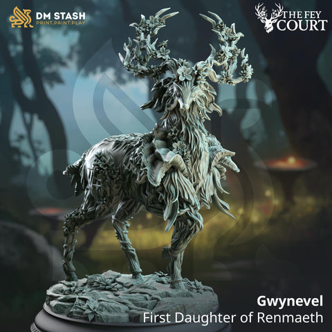 Gwynevel / Fey / Monster / Stag / Spirit / Fairy / Creature / Beast / Magic / DnD / DM Stash / 3D Print / TableTop / 32mm / 75mm