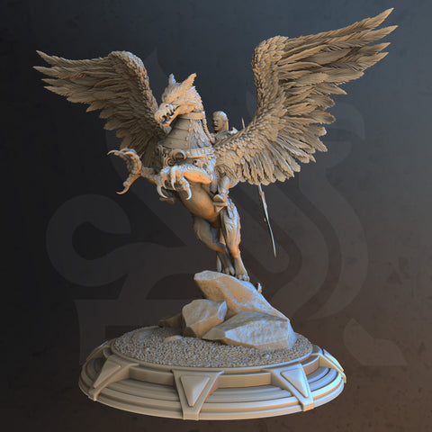 Ash the Gryffin rider / Elf / Fighter / Warrior / Pathfinder / DnD / DM Stash / 3D Print / 4K Mini / TableTop Miniature / 32mm / 75mm