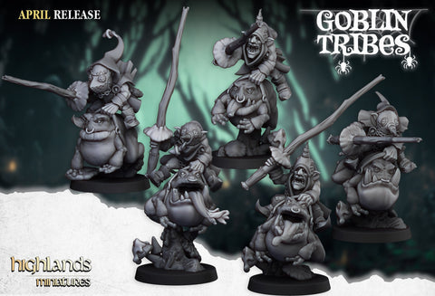 Goblin Riders 2/ Mounted / Goblins / Cavalry / Frog Riders / Swamp  / Army / Fantasy / Table Top / Highland / 3D Print / 4K Mini / Wargaming