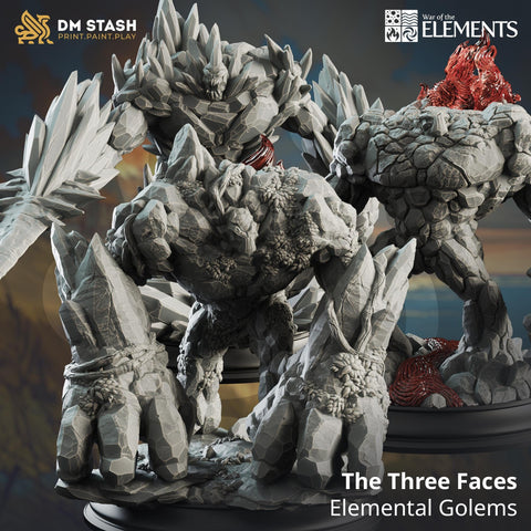 The Three Faces - Elemental Golems / Golums / Elemental / Conjuration / Enemy / Pathfinder / DnD / DM Stash / 3D Print / TableTop /32mm/75mm