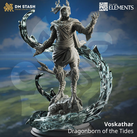 Voskathar - Dragonborn of the Tides / Dragonfolk / Wizard / Spellcaster / Druid / Magic / DnD / DM Stash / 3D Print / TableTop / 32mm / 75mm