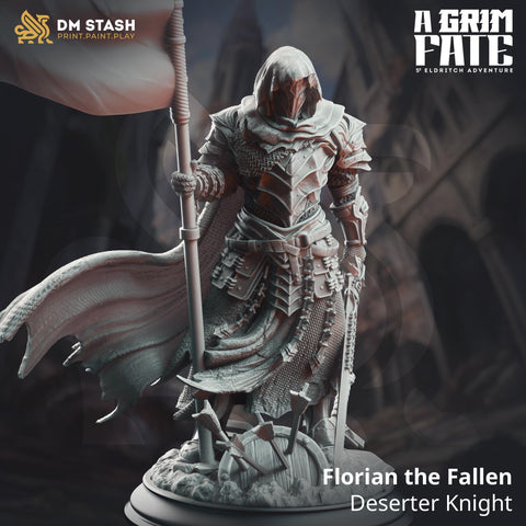 Florian the Fallen - Deserter Knight / Fighter / Warrior / Knight / Banner / DnD / DM Stash / 3D Print / TableTop / 32mm / 75mm