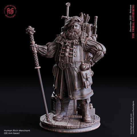 Rich Merchant / Human / Santa / Tinsmith / Merchant / Pathfinder / DnD / Flesh of God / 3D Print / 4K Mini / TableTop Miniature/ 25mm