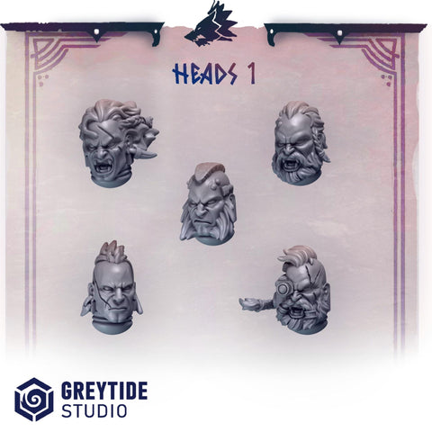 Primal Hounds Heads 1-6 / Tribal / Viking / Marine / Pilgrim / Kitbash / Angels / Sci Fi / Space / GreyTide Studio / 3D Print / Wargaming