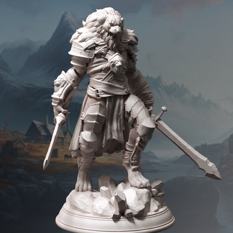 Kiz Ai’er / Leonin / Warrior / Fighter / Lion / Pathfinder / DnD / DM Stash / 3D Print / 4K Mini / TableTop Miniature / 32mm / 75mm