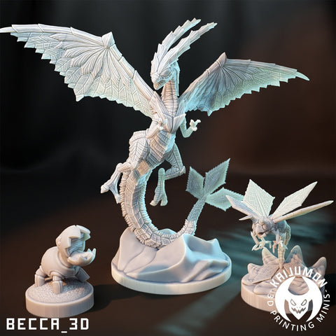Bug Dragon / Pokemon / Kaijumon / Flygon / Trapinch / Vibrava / DnD / Monster / Miniature / 3D Print / 4K Mini / TableTop Miniature