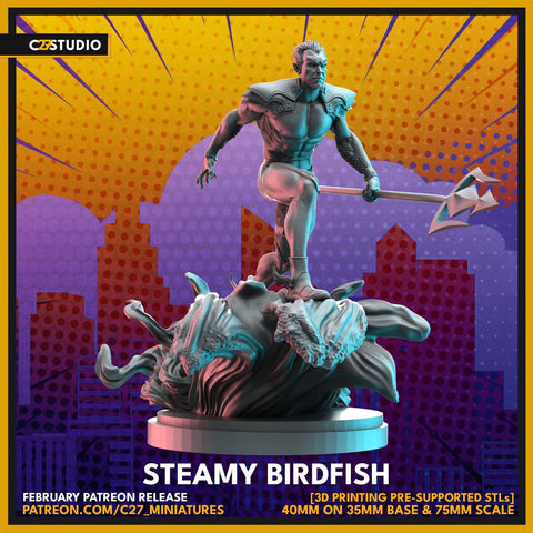 Steamy Birdfish / Sea / Villain / Crisis Protocol / Proxy / Comic / DnD / C27 / 3D Print / 4K Mini / TableTop Miniature /Boardgame/32mm/75mm