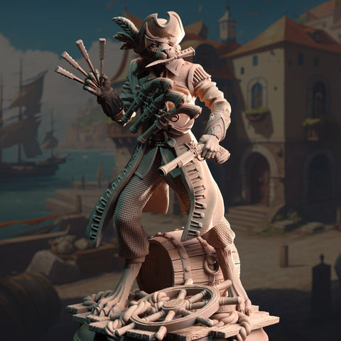 Kara_Ta / Gunslinger / Sea / Pirate / Rogue / Tabaxi / Cat / Pathfinder / DnD / DM Stash / 3D Print / 4K Mini / TableTop Miniature/32mm/75mm
