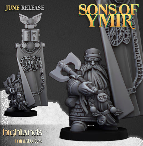 Dwarf Banner Lord / Dwarfs / Hero / Banner /Sons of Ymir / Dwarf unit  / Army / Fantasy / Table Top / Highland / 3D Print /4K Mini/Wargaming