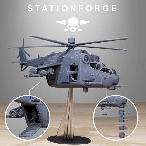 GrimGuard Helicopter / Hind-D / Gunship / Sci Fi / Space / Table Top / Station Forge / 3D Print / 4K Mini / Wargaming / RPG
