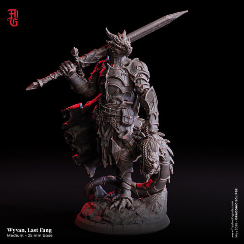 Wyvan / Fighter / Draconian / Dragonborn / Warrior / Knight /  Pathfinder / DnD / Flesh of God / 3D Print / TableTop Miniature / 25mm