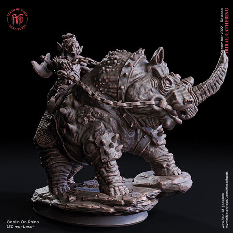 Goblin Bandit Crew / Goblins / Bandits / Mounted / Rhino / Pathfinder / DnD / Flesh of God / 3D Print / 4K Mini / TableTop Miniature/25mm