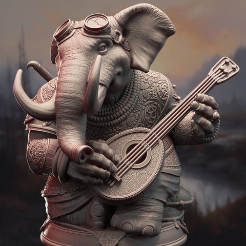 Mahogany - Ivory Bard / Loxodon / Elephant / Bard / Beast folk / Pathfinder / DnD / DM Stash / 3D Print / 4K Mini / TableTop Mini /32mm/75mm