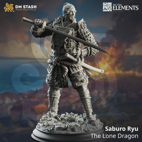 Saburo Ryu - The Lone Dragon / Samurai / Ronin / Fighter / Human / Japanese / DnD / DM Stash / 3D Print / TableTop / 32mm / 75mm