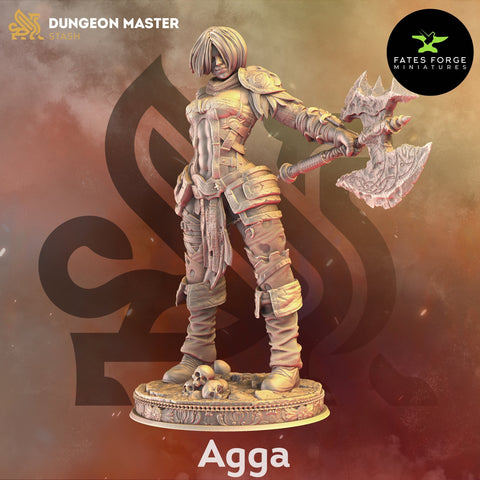 Agga / Fighter / Warrior / Hero / DnD / GM Stash / 3D Print / 4K Mini / TableTop Miniature / 32mm / 75mm