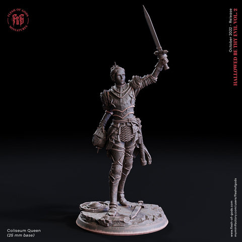 Coliseum Queen  / Knight / Warrior / Fighter / Draconian / Pathfinder / DnD / Flesh of God / 3D Print / 4K Mini / TableTop Miniature/25mm