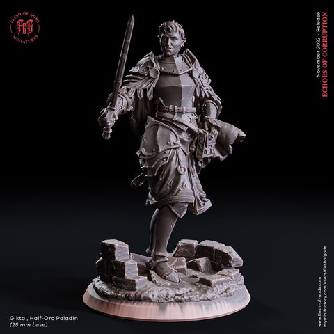 Gitka / Paladin / Warrior / Fighter / Orc / Pathfinder / DnD / Flesh of God / 3D Print / 4K Mini / TableTop Miniature/25mm