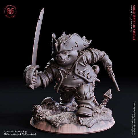 Pirate Pig  / Pirate / Warrior / Fighter / Pig / Pathfinder / DnD / Flesh of God / 3D Print / 4K Mini / TableTop Miniature/25mm