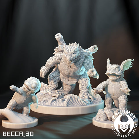 Water starter / Pokemon / Kaijumon / Squirtle / Blastoise / DnD / Monster / Miniature / 3D Print / 4K Mini / TableTop Miniature