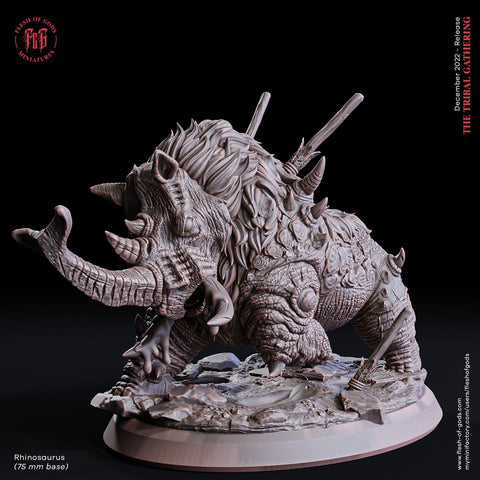 Rhinosaurus / Rhino / Elephant / Creature / Monster / Pathfinder / DnD / Flesh of God / 3D Print / 4K Mini / TableTop Miniature / 75mm