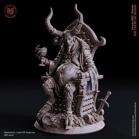 Mammon / Avarice / Fiend / Imp / Demon / Devil / Throne / Pathfinder / DnD / Flesh of God / 3D Print / 4K Mini / TableTop Miniature/ 25mm