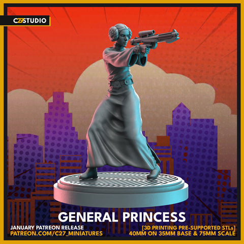 General Princess / Wars / Crisis Protocol / Proxiy / Comic / DnD / C27 / 3D Print / 4K Mini / TableTop Miniature / Boardgame /32mm/75mm
