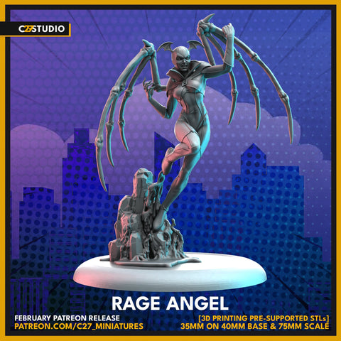 Rage Angel / Evil / Villain / Crisis Protocol / Proxy / Comic / DnD / C27 / 3D Print / 4K Mini / TableTop Miniature /Boardgame /32mm/75mm